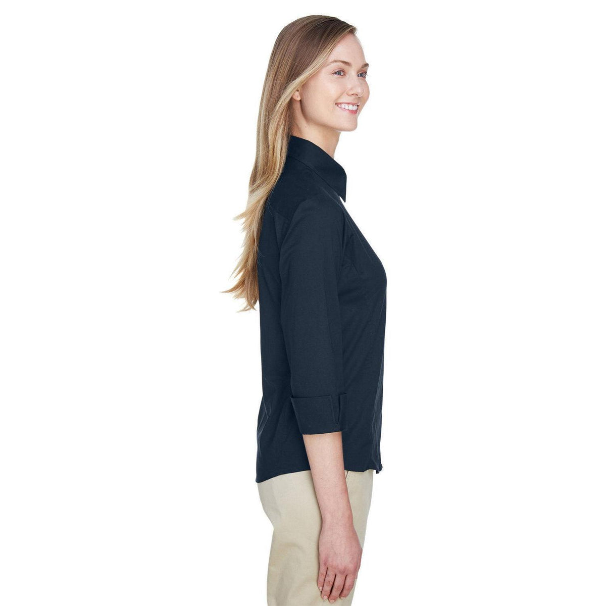 no-logo Devon & Jones Ladies Perfect Fit 3/4-Sleeve Stretch Poplin Blouse-Ladies Dress Shirts-Devon&Jones-Thread Logic