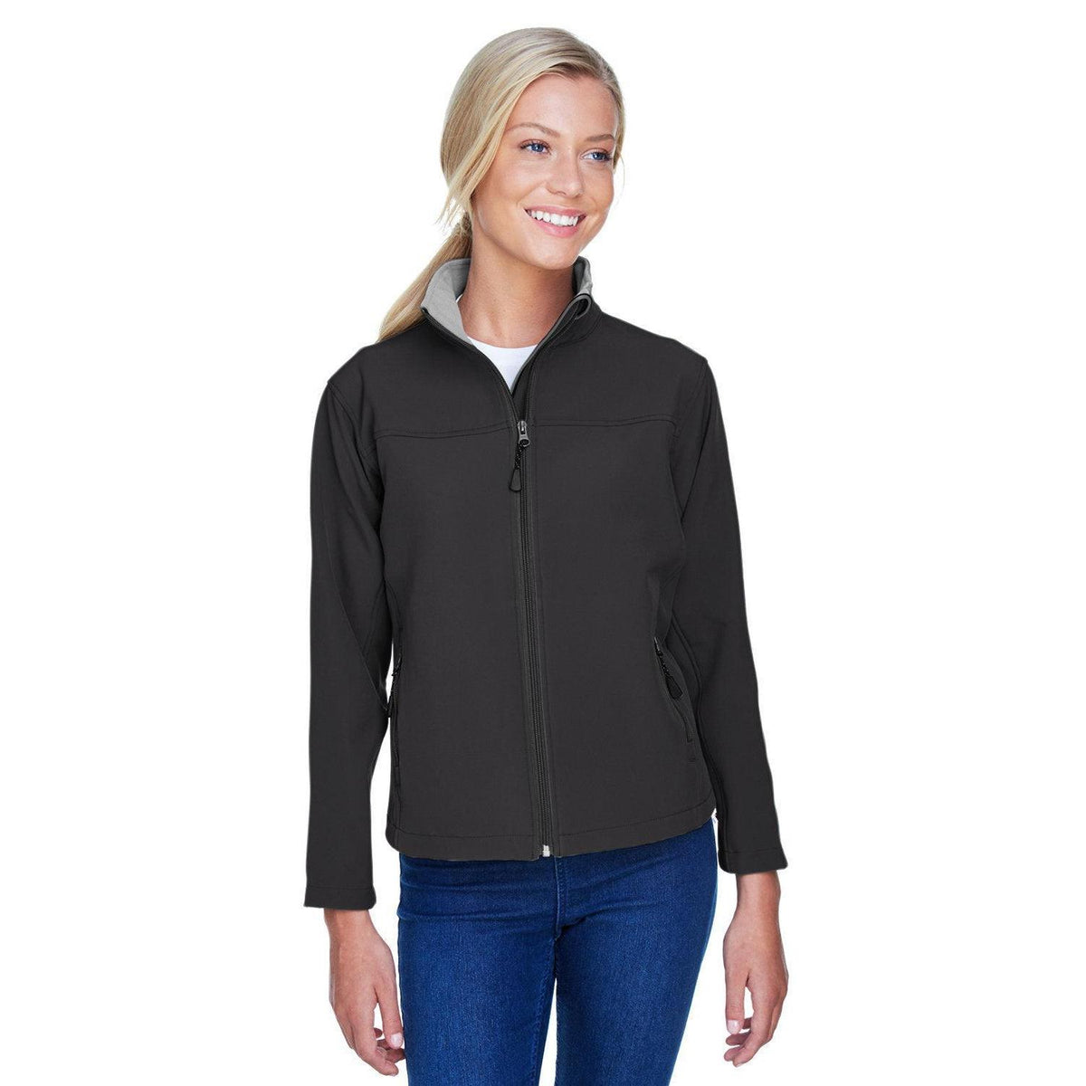 logo-left  Devon & Jones Ladies Soft Shell Jacket-Ladies Jackets-Devon&Jones-Black-S-Thread Logic