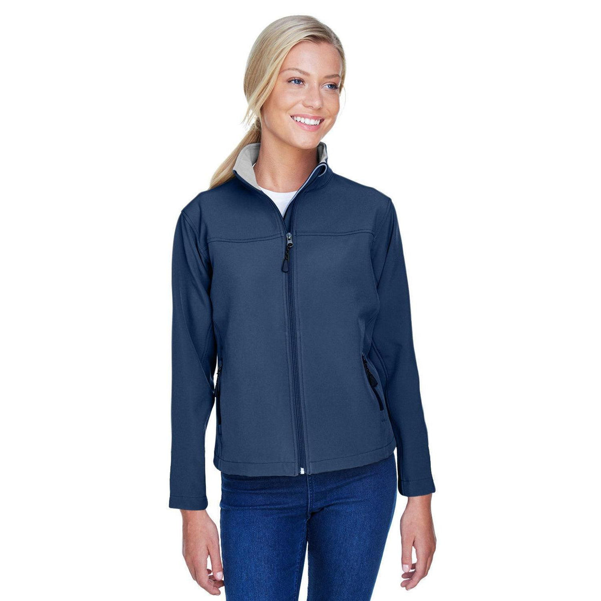 logo-left  Devon & Jones Ladies Soft Shell Jacket-Ladies Jackets-Devon&Jones-Navy-S-Thread Logic