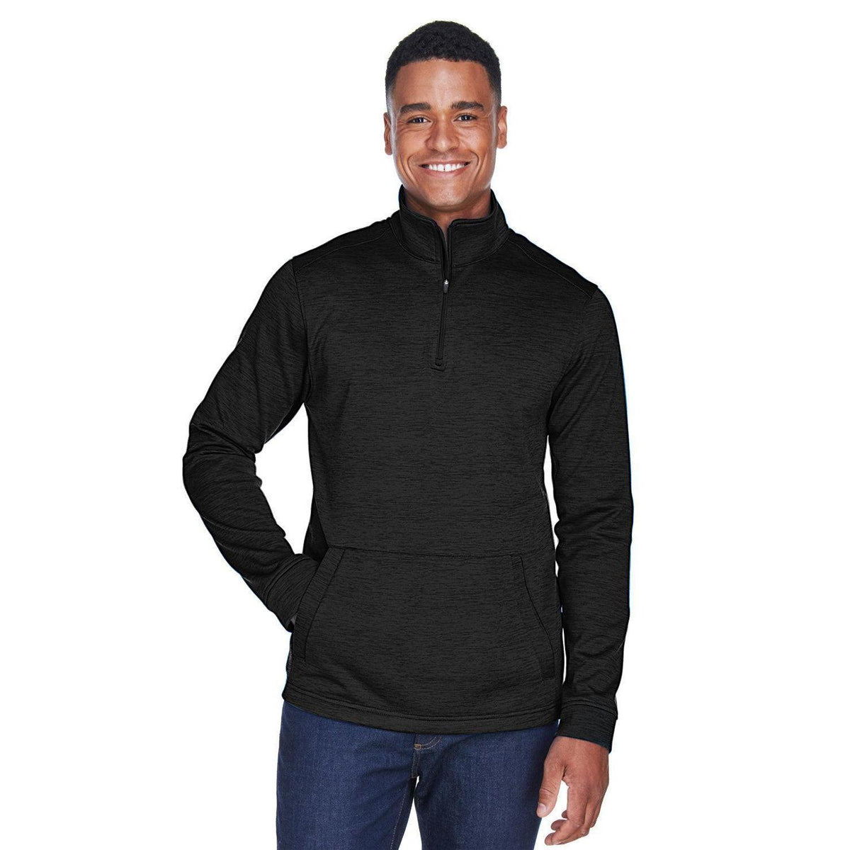 logo-left  Devon & Jones Newbury Mélange Fleece Quarter-Zip-Men's Layering-Devon&Jones-Black Heather-S-Thread Logic