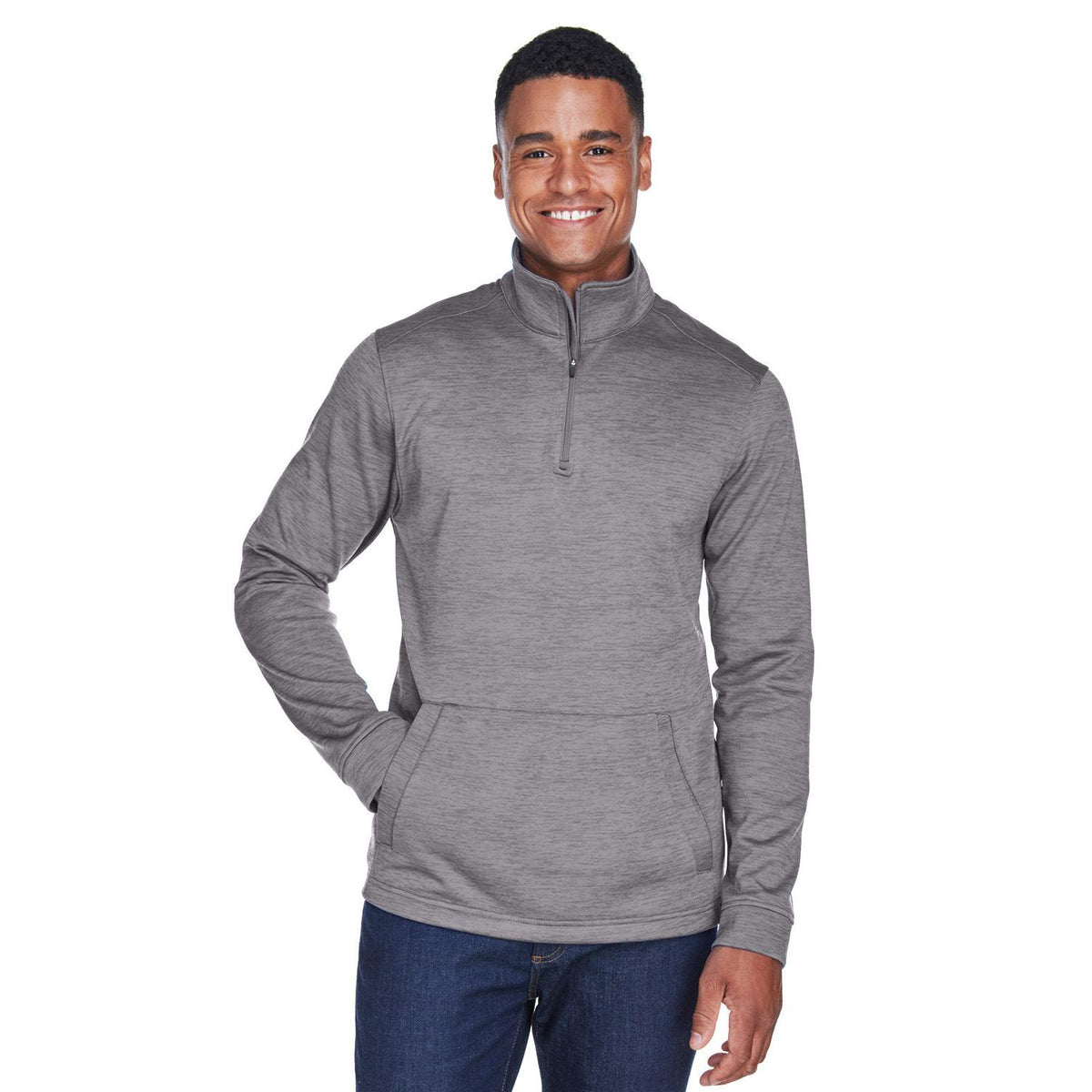 logo-left  Devon & Jones Newbury Mélange Fleece Quarter-Zip-Men's Layering-Devon&Jones-Dark Grey Heather-S-Thread Logic