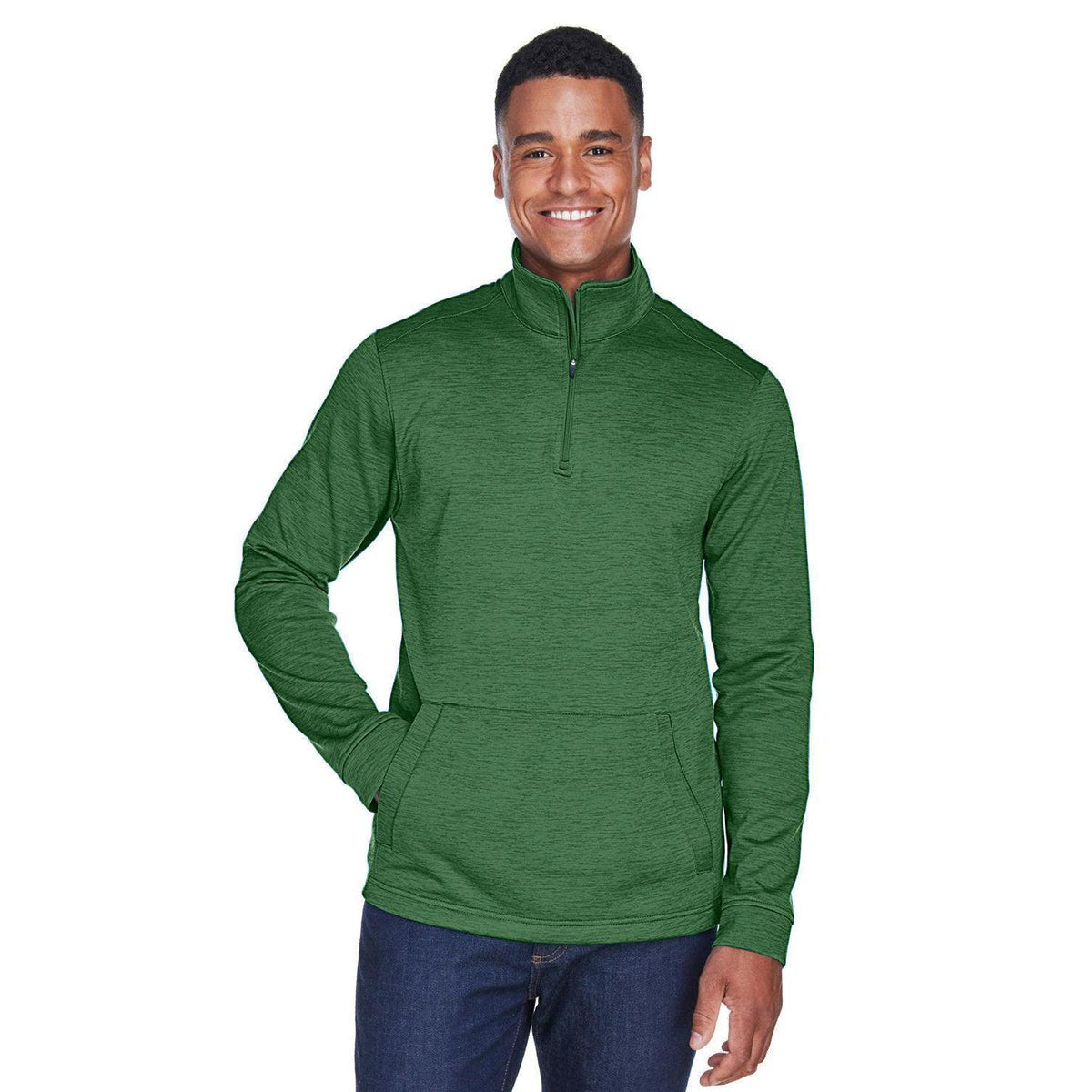 logo-left  Devon & Jones Newbury Mélange Fleece Quarter-Zip-Men's Layering-Devon&Jones-Forest Heather-S-Thread Logic