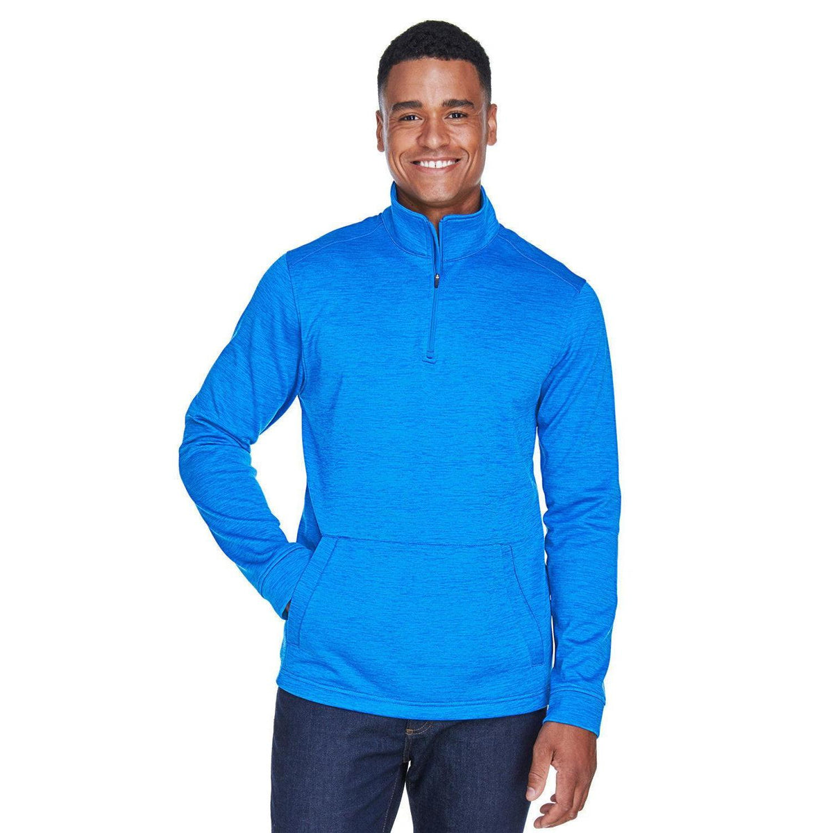 logo-left  Devon & Jones Newbury Mélange Fleece Quarter-Zip-Men's Layering-Devon&Jones-French Blue Heather-S-Thread Logic