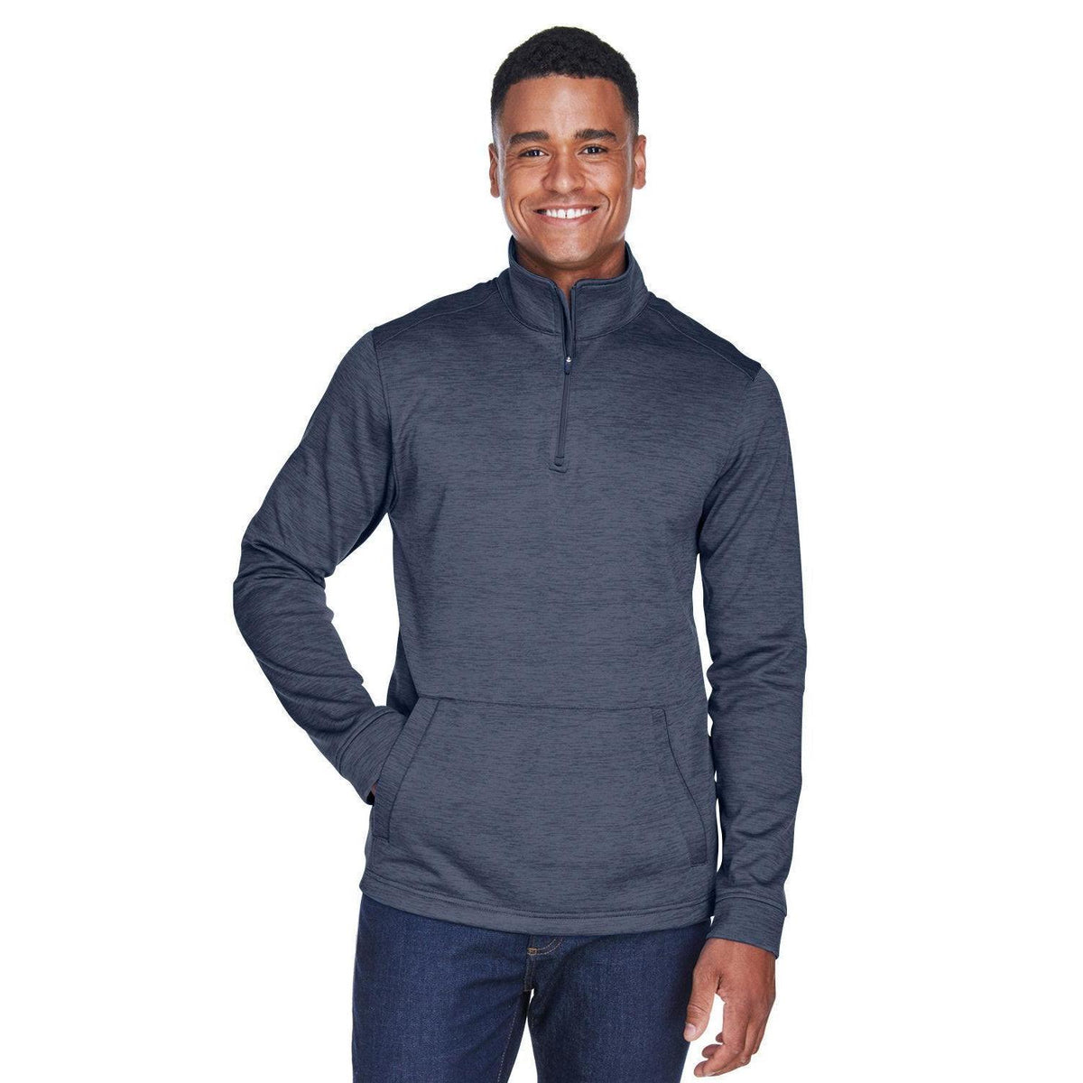 logo-left  Devon & Jones Newbury Mélange Fleece Quarter-Zip-Men's Layering-Devon&Jones-Navy Heather-S-Thread Logic
