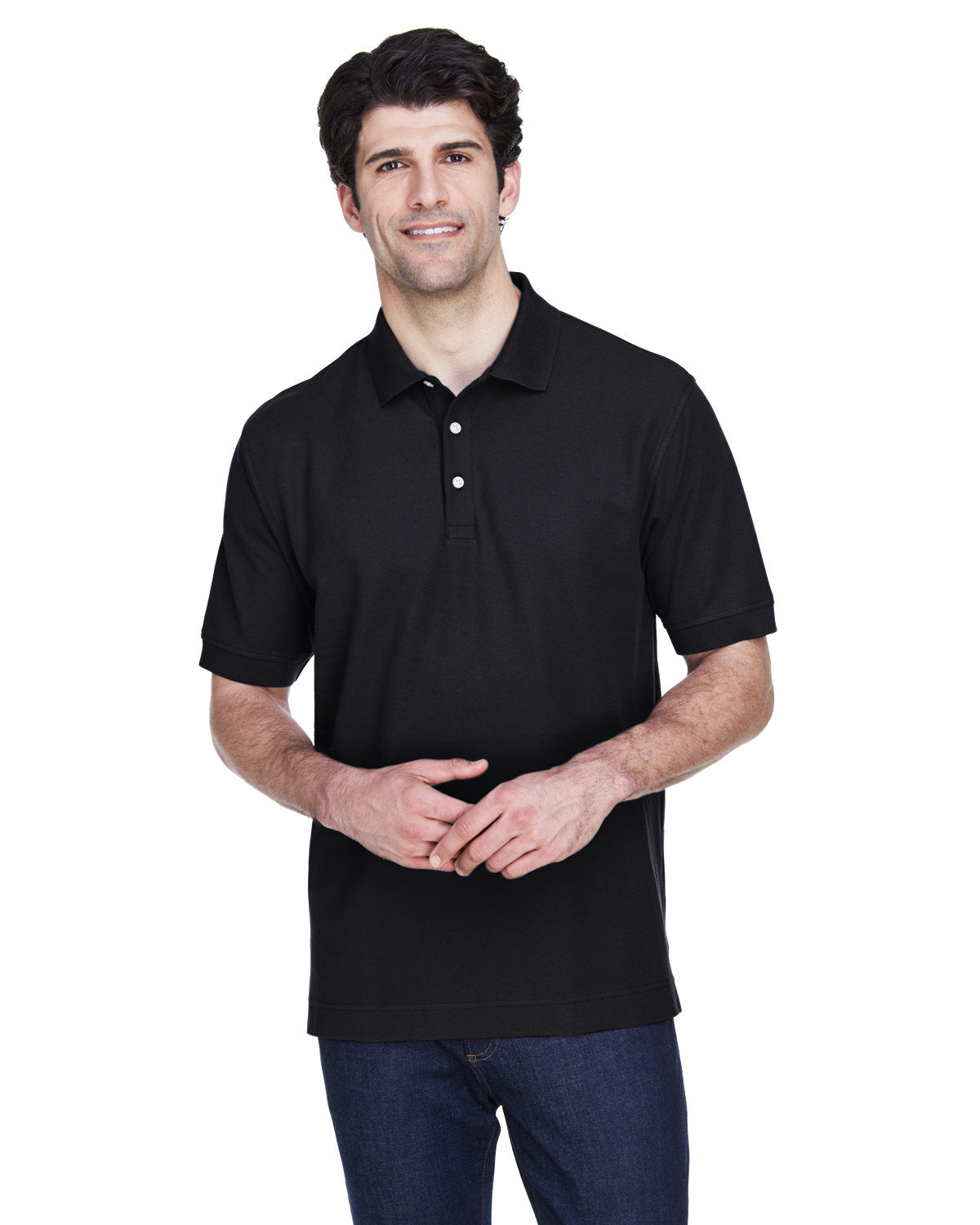  Devon & Jones Pima Pique Short-Sleeve Polo-Men's Polos-Devon&Jones-Black-S-Thread Logic