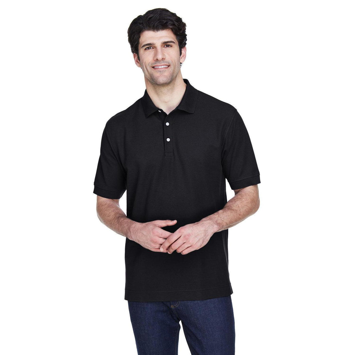 no-logo  Devon & Jones Pima Pique Short-Sleeve Polo-Men's Polos-Devon&Jones-Black-S-Thread Logic