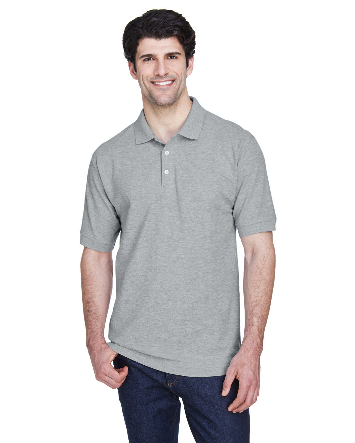  Devon & Jones Pima Pique Short-Sleeve Polo-Men's Polos-Devon&Jones-Grey Heather-S-Thread Logic