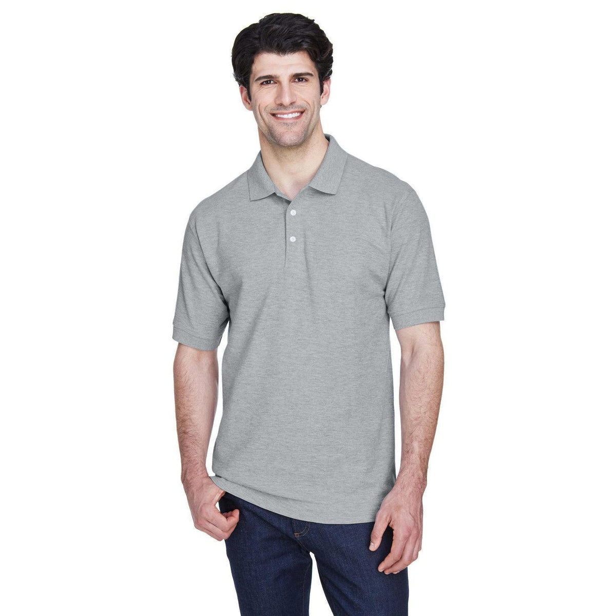 no-logo  Devon & Jones Pima Pique Short-Sleeve Polo-Men's Polos-Devon&Jones-Grey Heather-S-Thread Logic