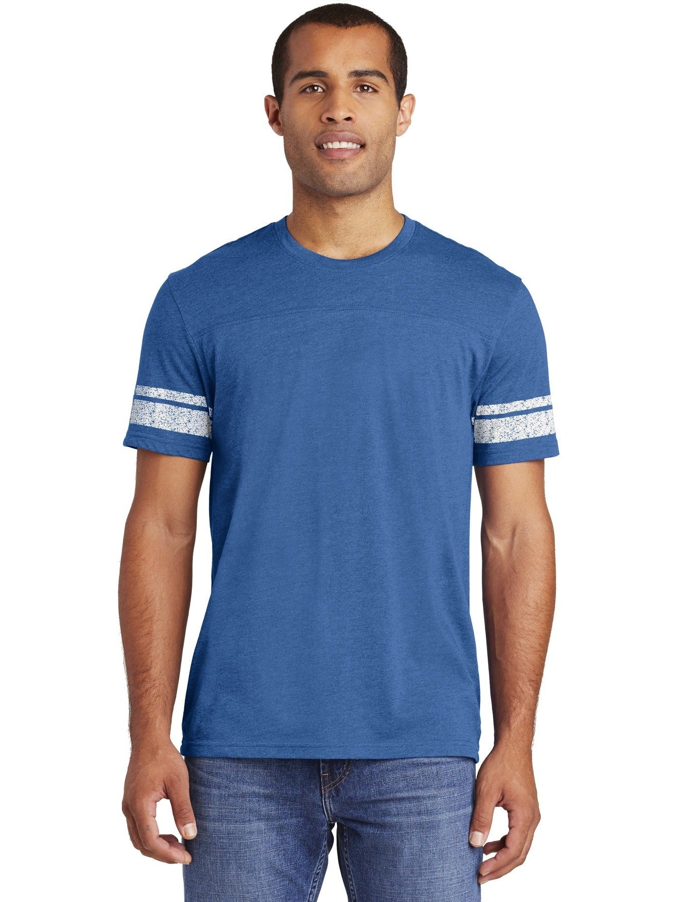No-Logo CLOSEOUT - District Game Tee-Polos-District-Heathered True Royal/White-S-Thread Logic