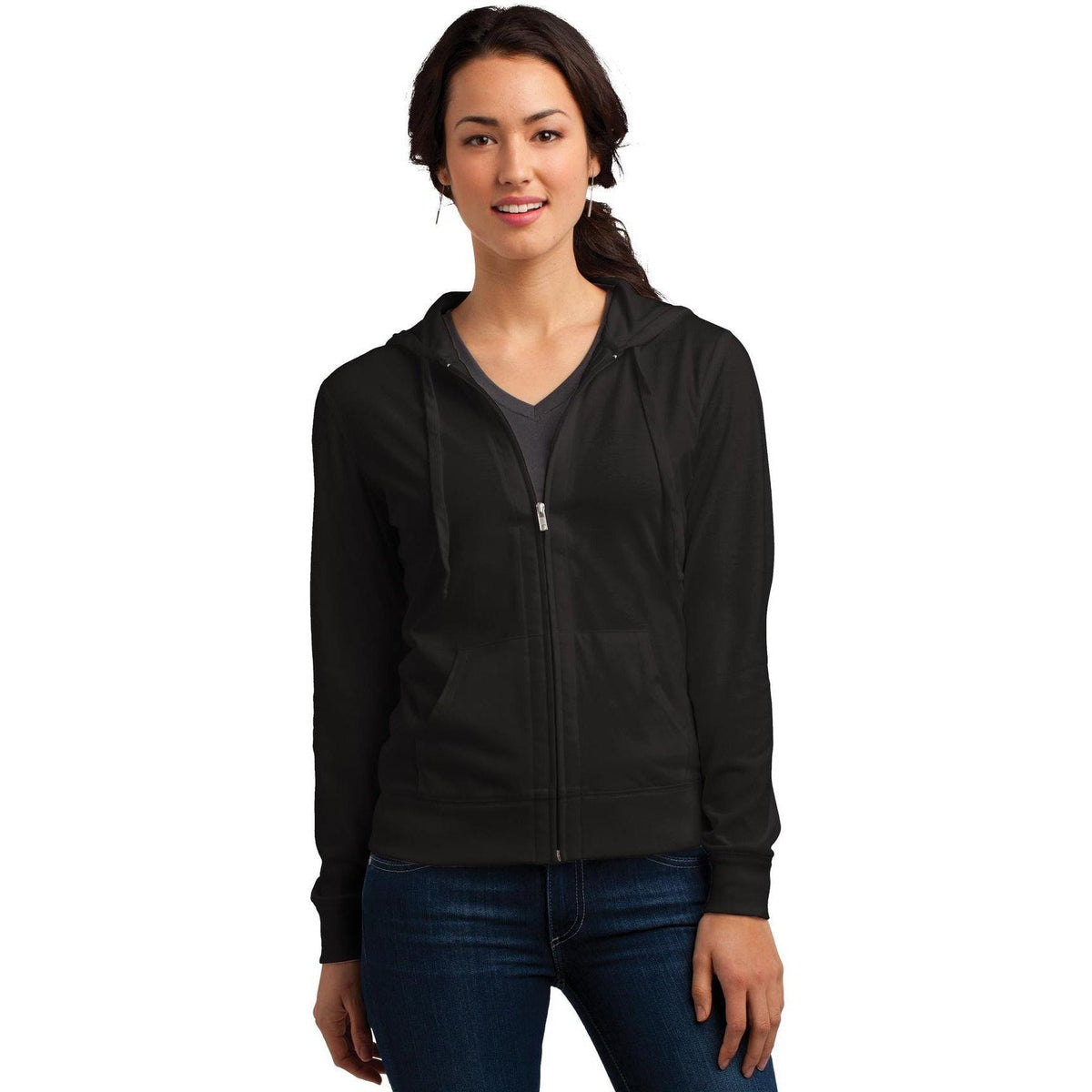 no-logo District Ladies Fitted Jersey Full-Zip Hoodie-Regular-District-Thread Logic