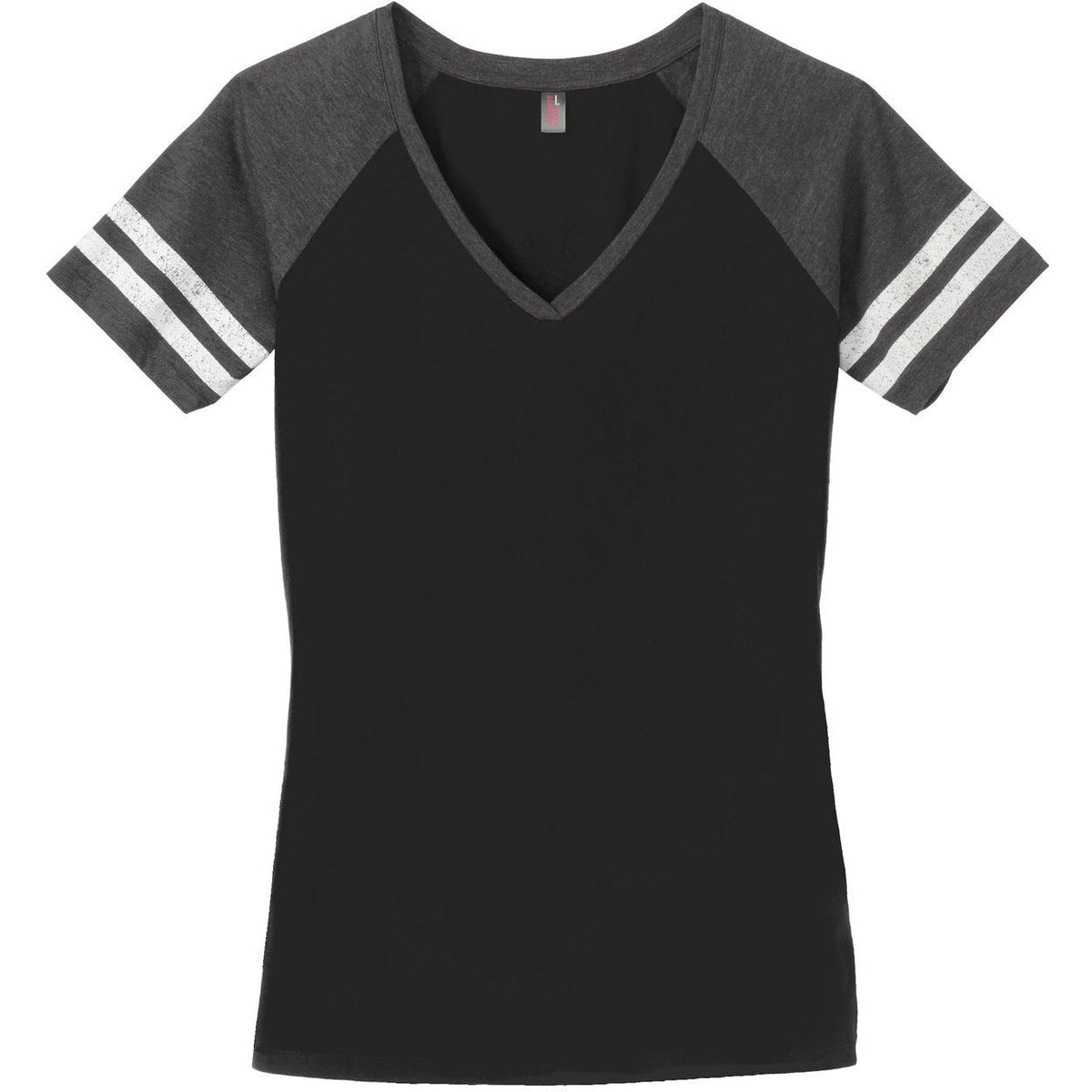 no-logo District Women's Game V-Neck Tee-Polos-District-Black/Heathered Charcoal-XS-Thread Logic