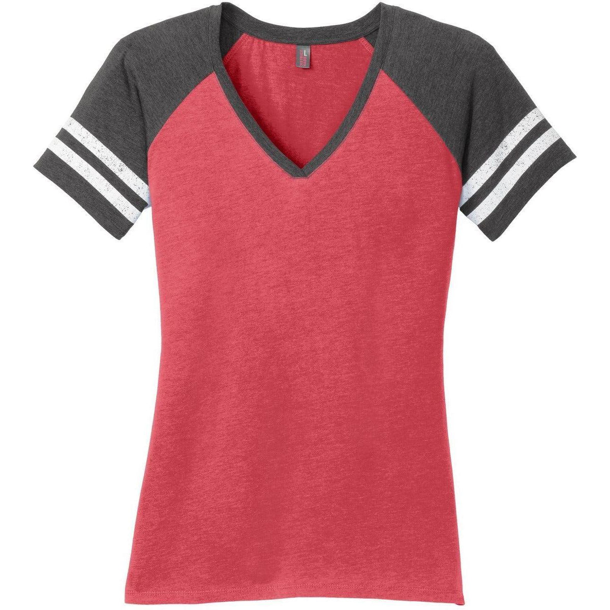 no-logo District Women's Game V-Neck Tee-Polos-District-Heathered Red/Heathered Charcoal-XS-Thread Logic