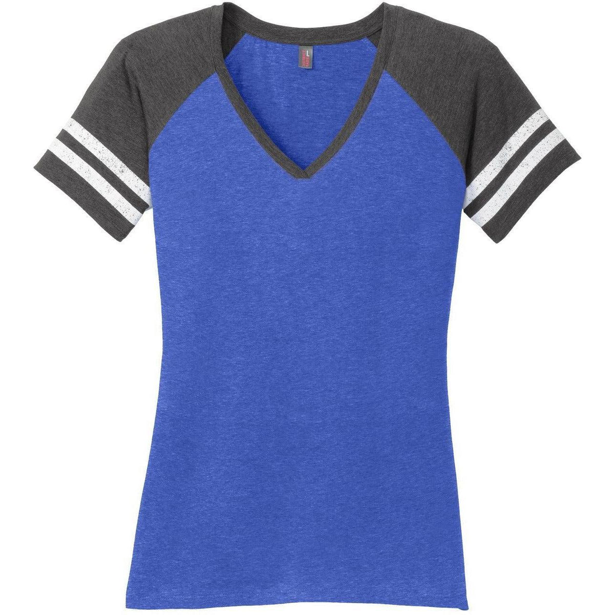no-logo District Women's Game V-Neck Tee-Polos-District-Heathered True Royal/Heathered Charcoal-XS-Thread Logic
