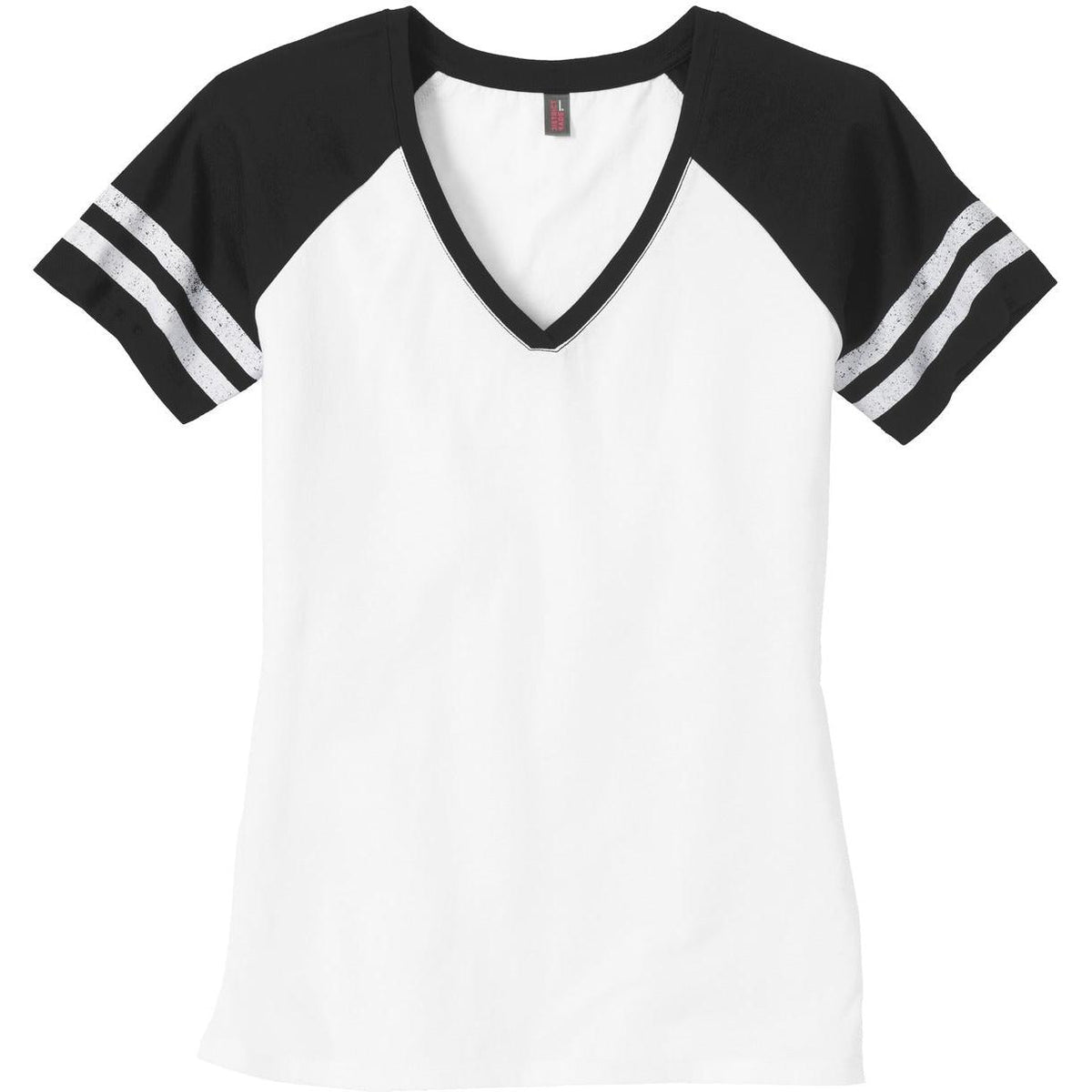 no-logo District Women's Game V-Neck Tee-Polos-District-White/Black-XS-Thread Logic