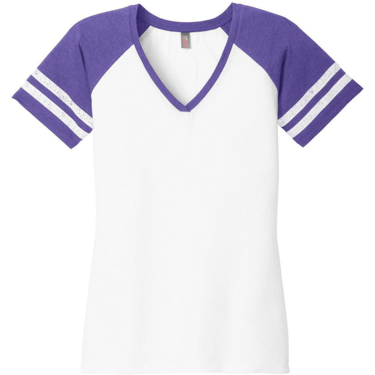 no-logo District Women's Game V-Neck Tee-Polos-District-White/Heathered Purple-XS-Thread Logic