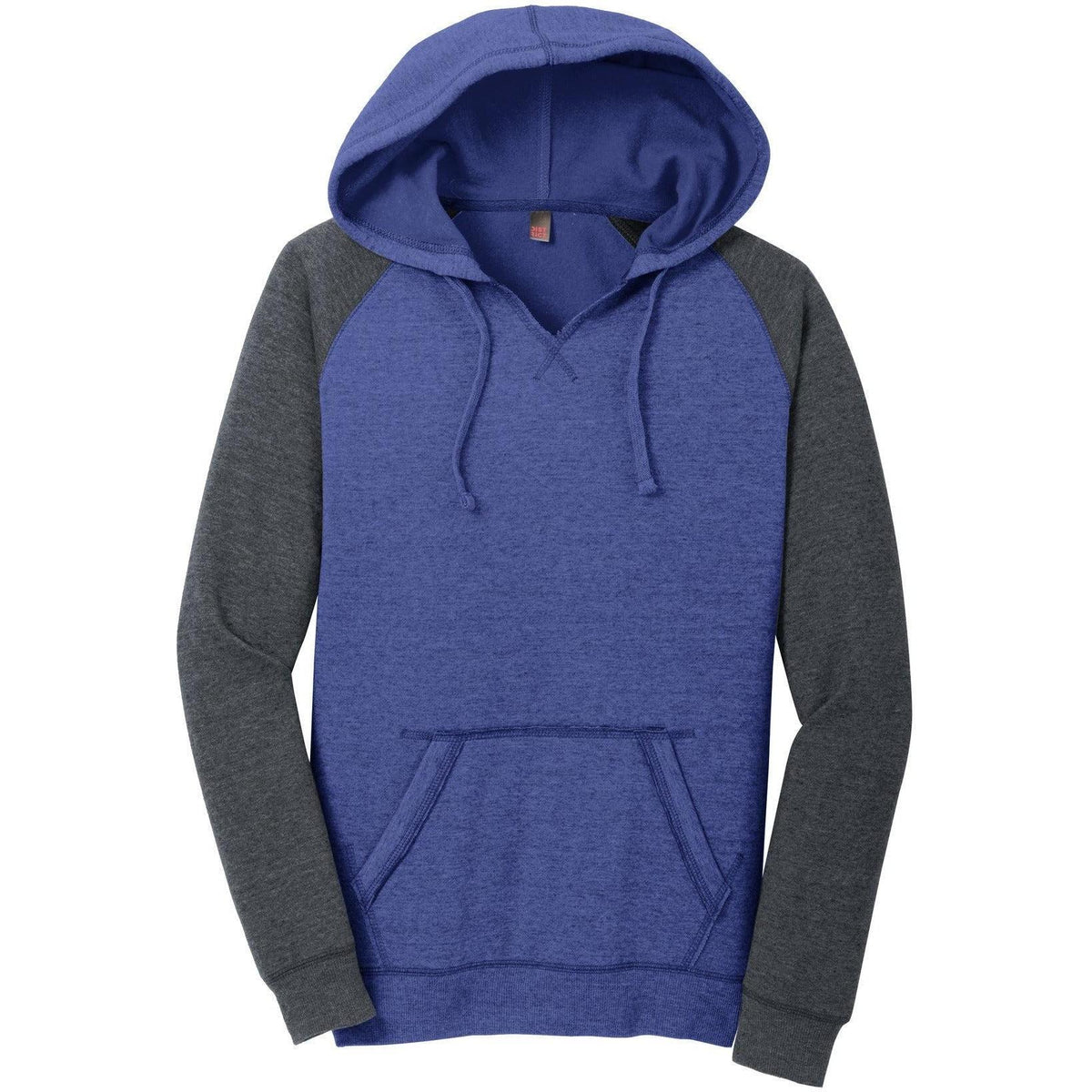 no-logo District Women's Lightweight Fleece Raglan Hoodie-Hoodies-District-Heathered Deep Royal/Heathered Charcoal-XS-Thread Logic