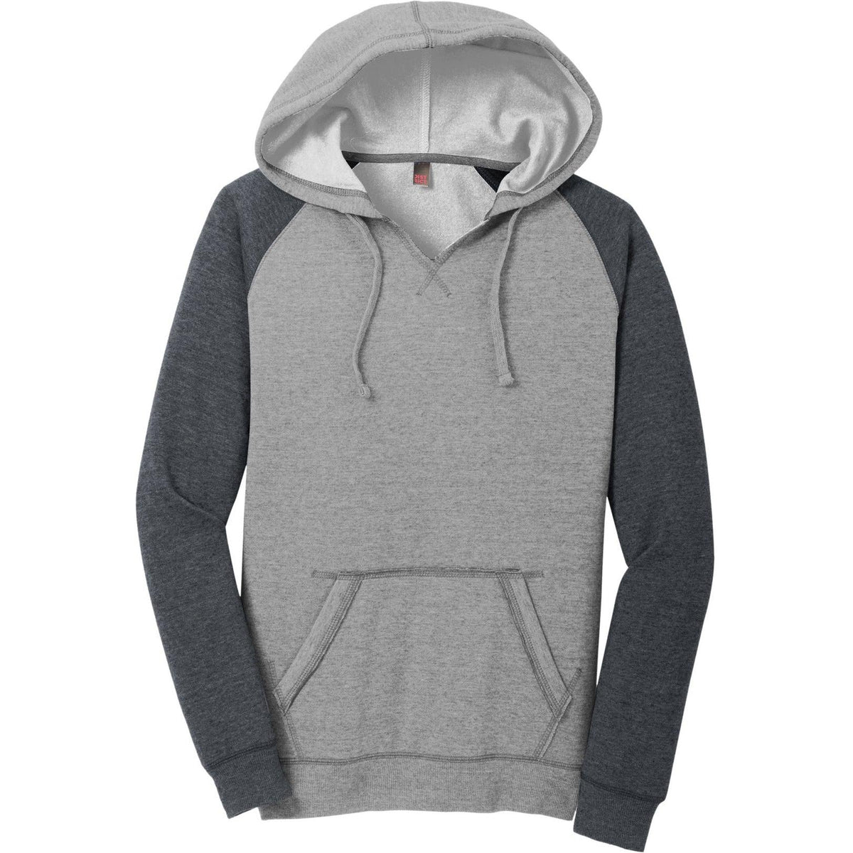 no-logo District Women's Lightweight Fleece Raglan Hoodie-Hoodies-District-Heathered Grey/Heathered Charcoal-XS-Thread Logic
