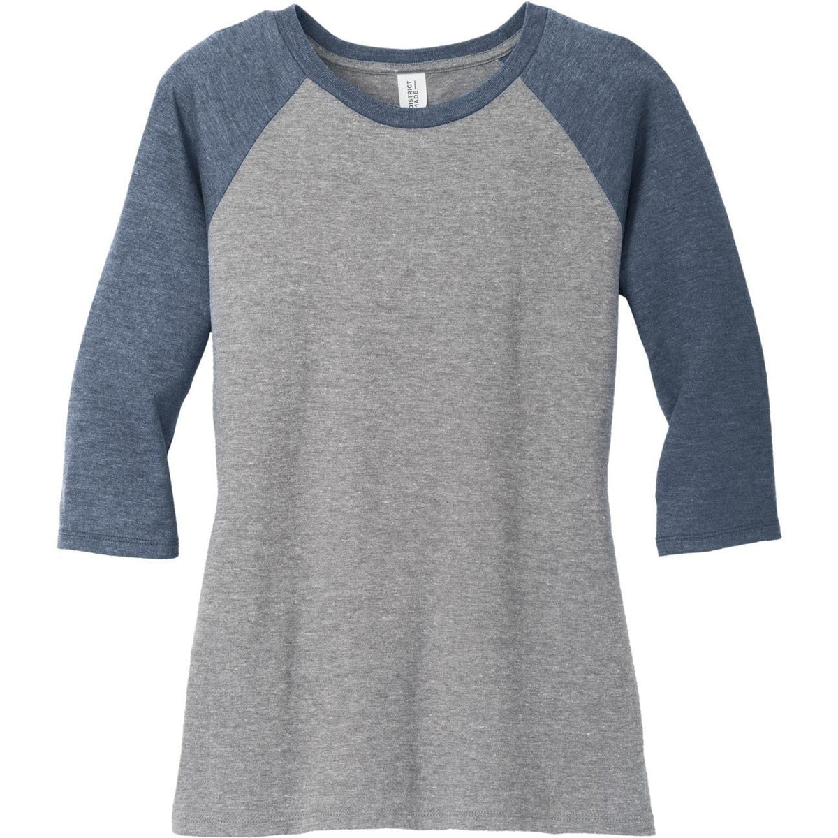 no-logo District Women's Perfect Tri 3/4-Sleeve Raglan-Regular-District-Navy Frost/Grey Frost-XS-Thread Logic
