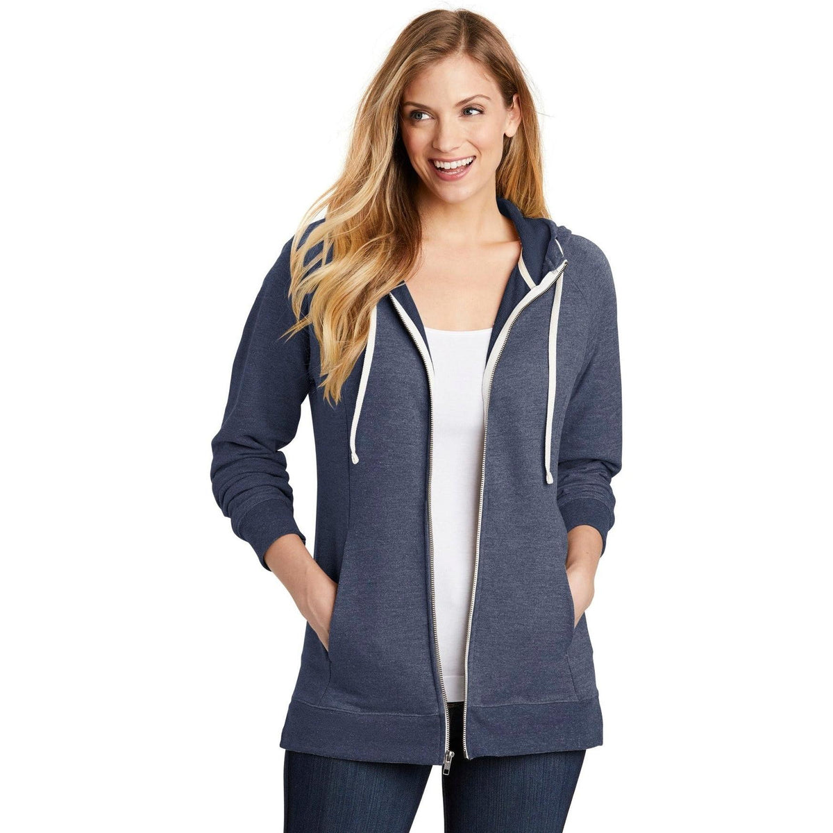 no-logo District Women's Perfect Tri French Terry Full-Zip Hoodie-Full Zips-District-Thread Logic