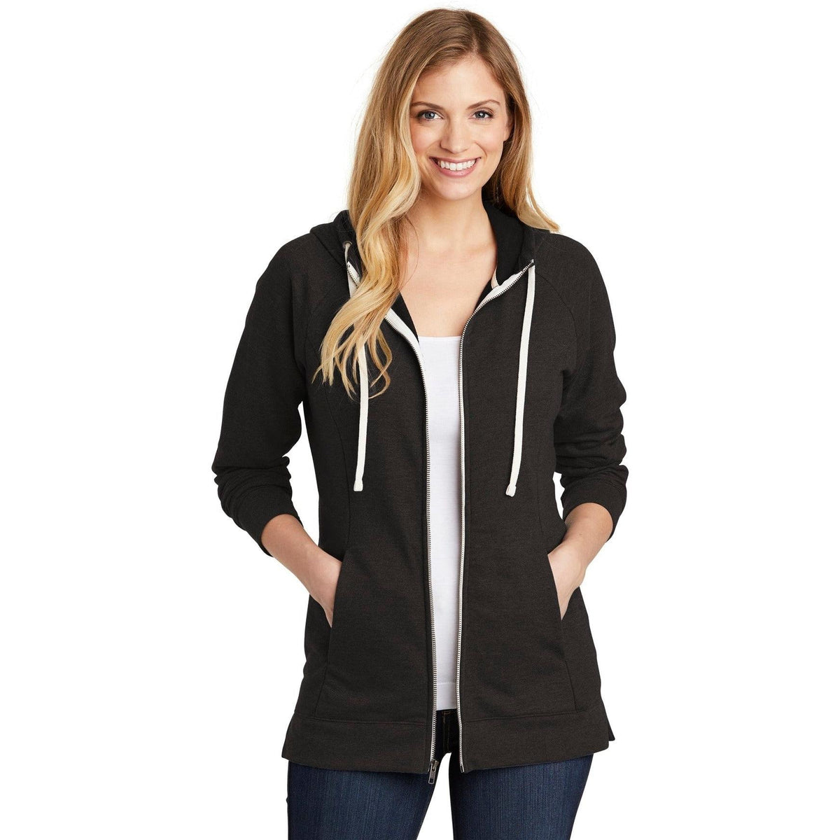 no-logo District Women's Perfect Tri French Terry Full-Zip Hoodie-Full Zips-District-Thread Logic