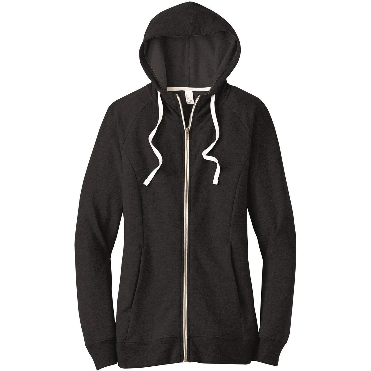 no-logo District Women's Perfect Tri French Terry Full-Zip Hoodie-Full Zips-District-Black-XS-Thread Logic