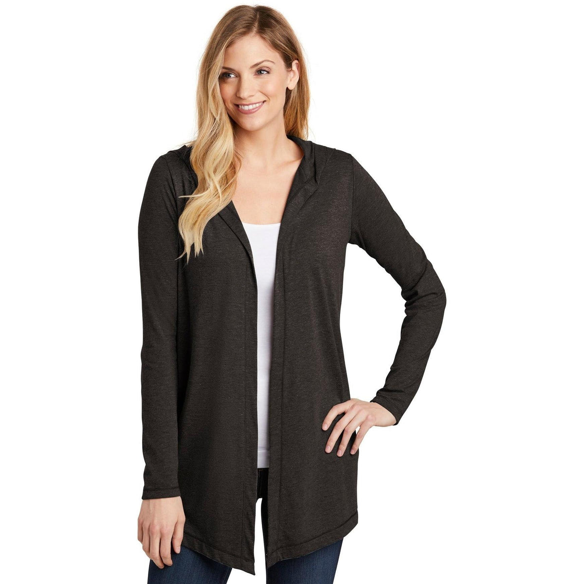 no-logo District Women's Perfect Tri Hooded Cardigan-Sweaters-District-Thread Logic