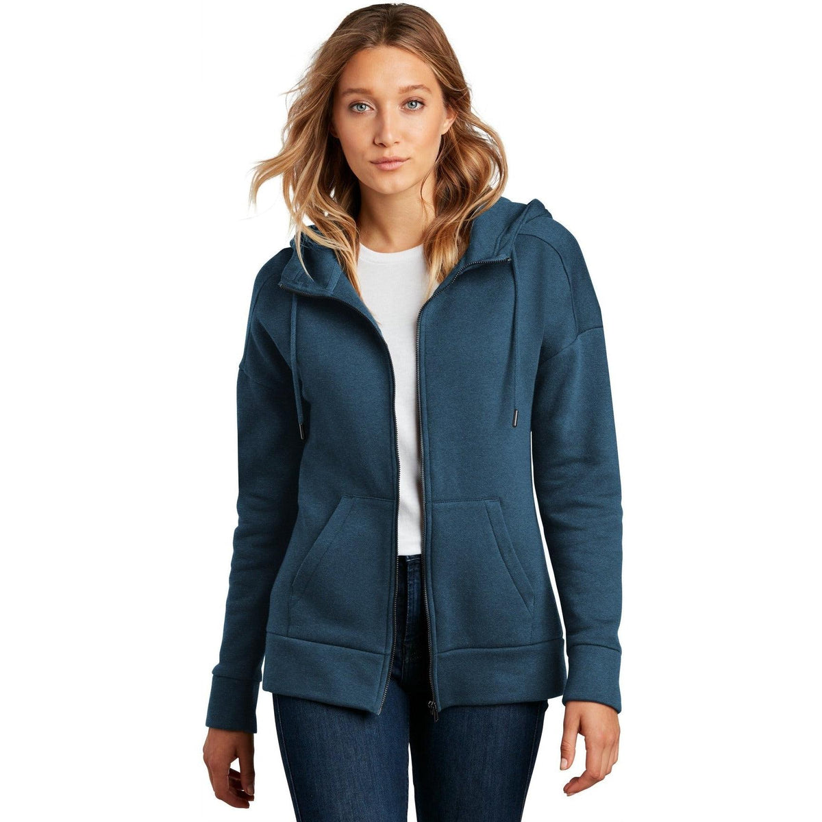 no-logo District Ladies Perfect Weight Fleece Drop Shoulder Full-Zip Hoodie-Regular-District-Thread Logic