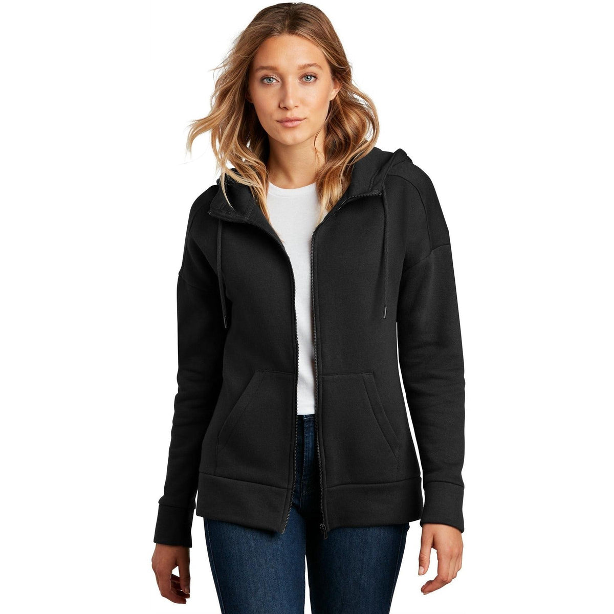 no-logo District Ladies Perfect Weight Fleece Drop Shoulder Full-Zip Hoodie-Regular-District-Thread Logic