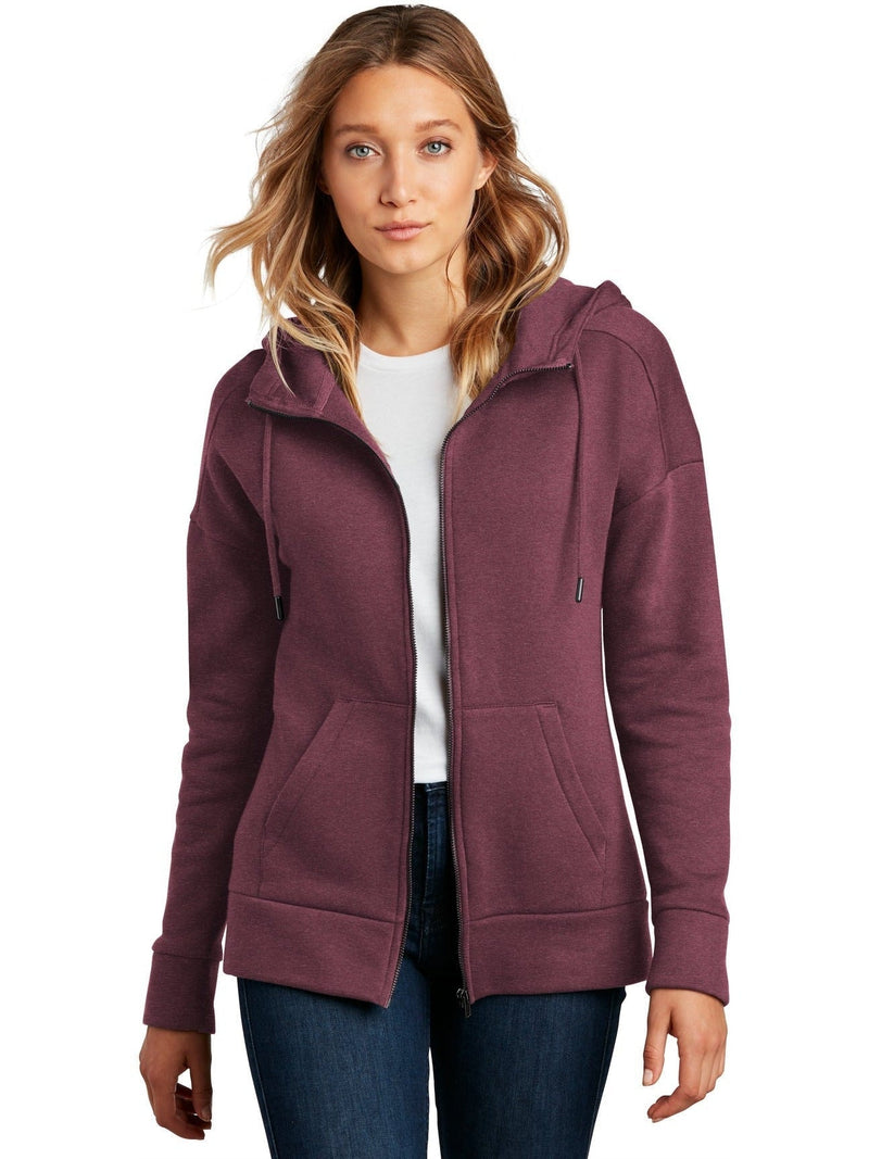 no-logo District Ladies Perfect Weight Fleece Drop Shoulder Full-Zip Hoodie-Regular-District-Thread Logic