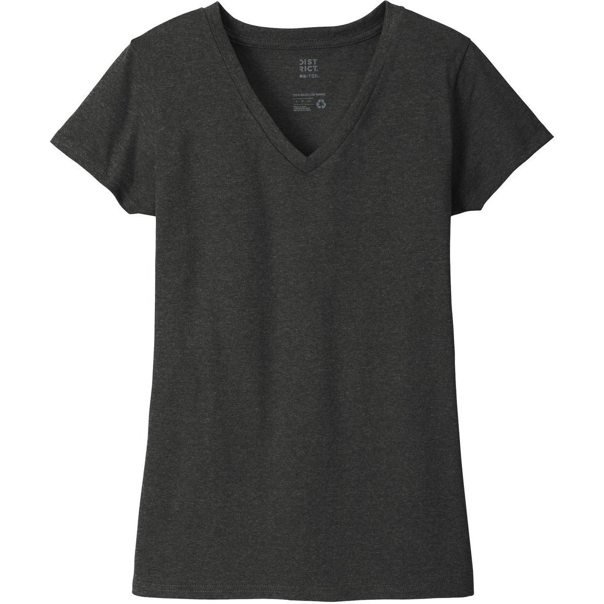 logo-left District Women's Re-Tee V-Neck-Polos-District-Charcoal Heather-XS-Thread Logic