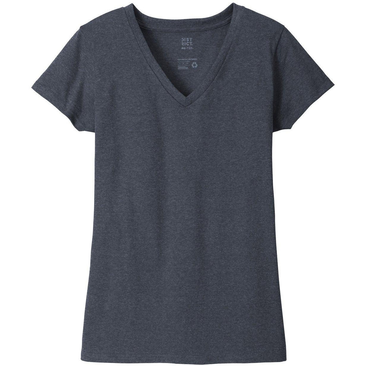 logo-left District Women's Re-Tee V-Neck-Polos-District-Heathered Navy-XS-Thread Logic