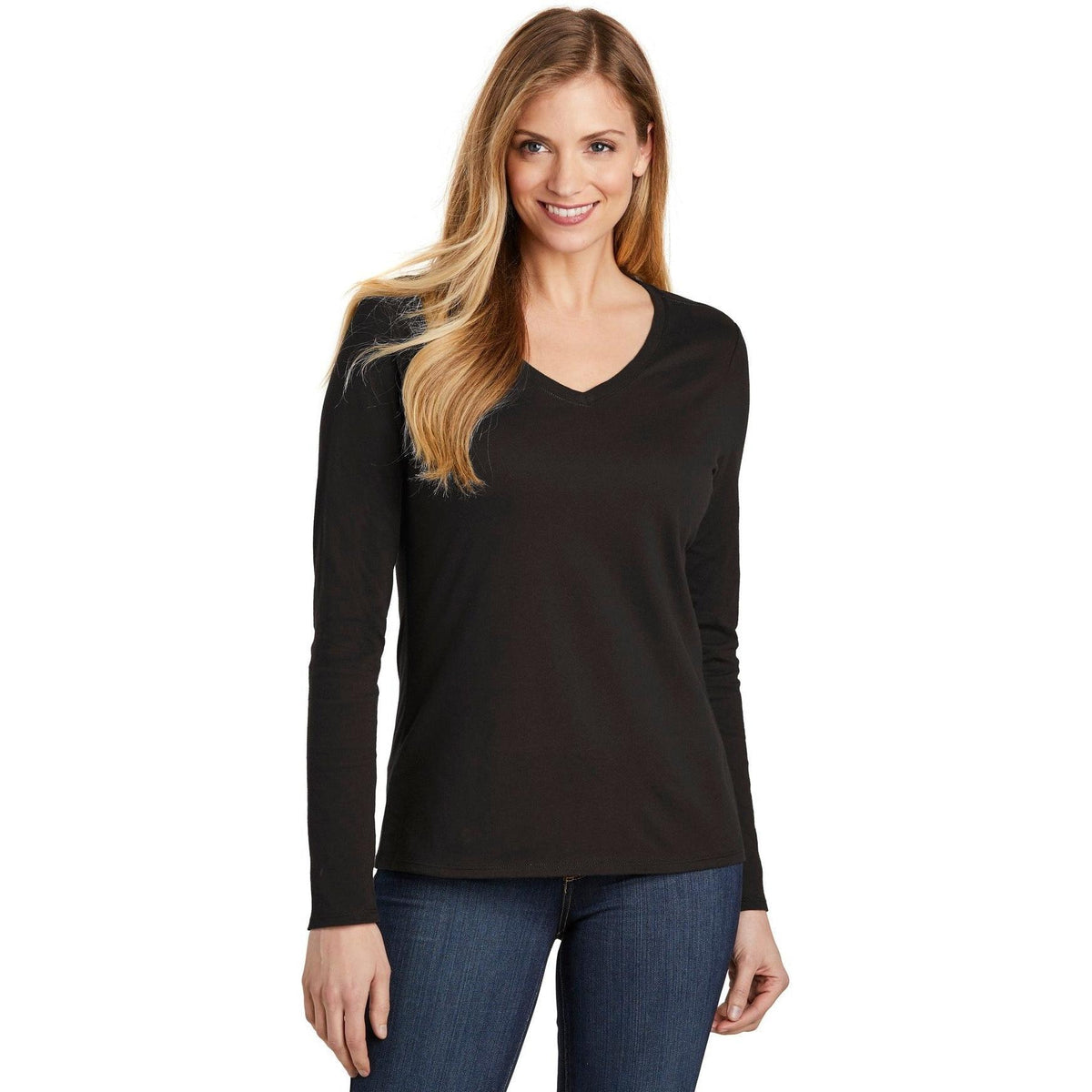 no-logo District Ladies Very Important Tee Long Sleeve V-Neck-Regular-District-Thread Logic