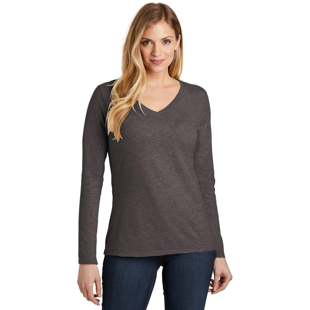 no-logo District Ladies Very Important Tee Long Sleeve V-Neck-Regular-District-Thread Logic