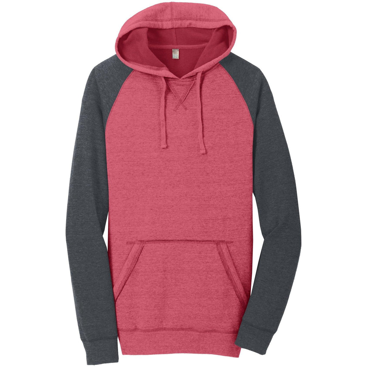 no-logo District Lightweight Fleece Raglan Hoodie-Hoodies-District-Heathered Red/Heathered Charcoal-XS-Thread Logic