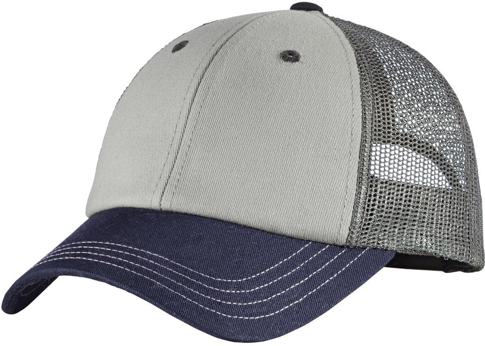no-logo District Tri-Tone Mesh Back Cap-Regular-District-Chrome/New Navy/Charcoal-OSFA-Thread Logic 
