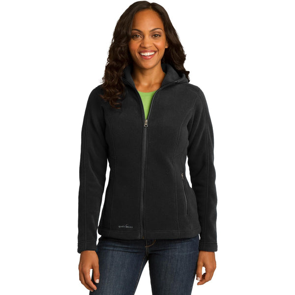 no-logo CLOSEOUT - Eddie Bauer Ladies Hooded Full-Zip Fleece Jacket-Eddie Bauer-Black-L-Thread Logic