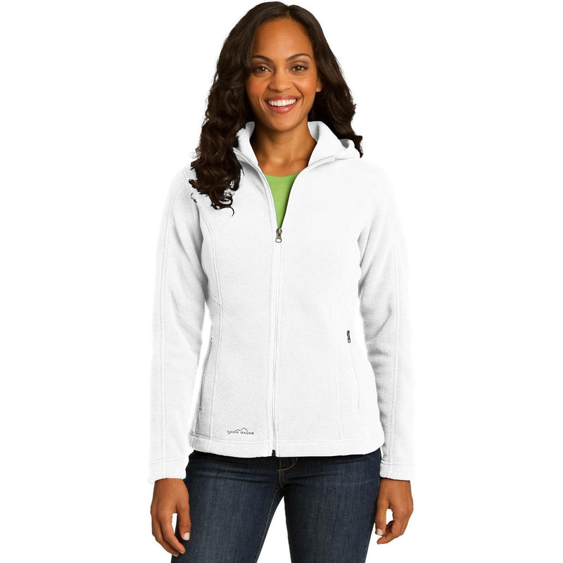 no-logo CLOSEOUT - Eddie Bauer Ladies Hooded Full-Zip Fleece Jacket-Eddie Bauer-White-L-Thread Logic