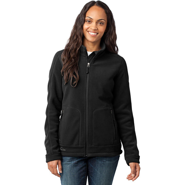 no-logo CLOSEOUT - Eddie Bauer Ladies Wind-Resistant Full-Zip Fleece Jacket-Eddie Bauer-Black-L-Thread Logic