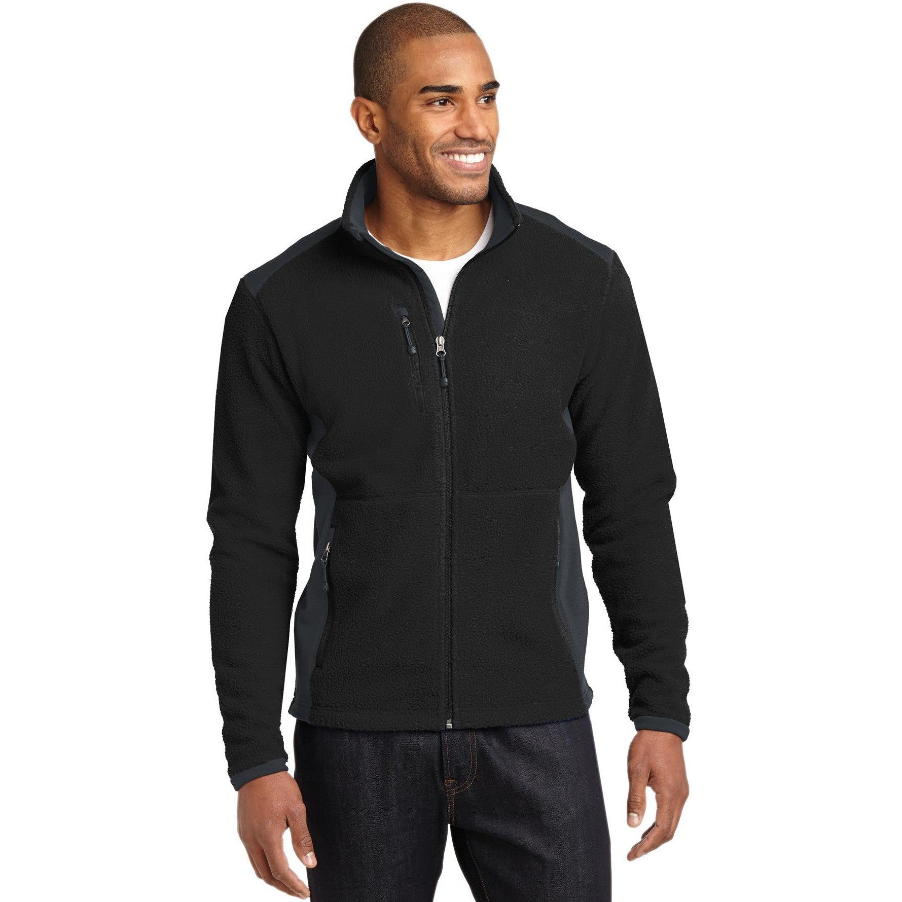 no-logo CLOSEOUT - Eddie Bauer Full-Zip Sherpa Fleece Jacket-Eddie Bauer-Black/Grey Steel-S-Thread Logic