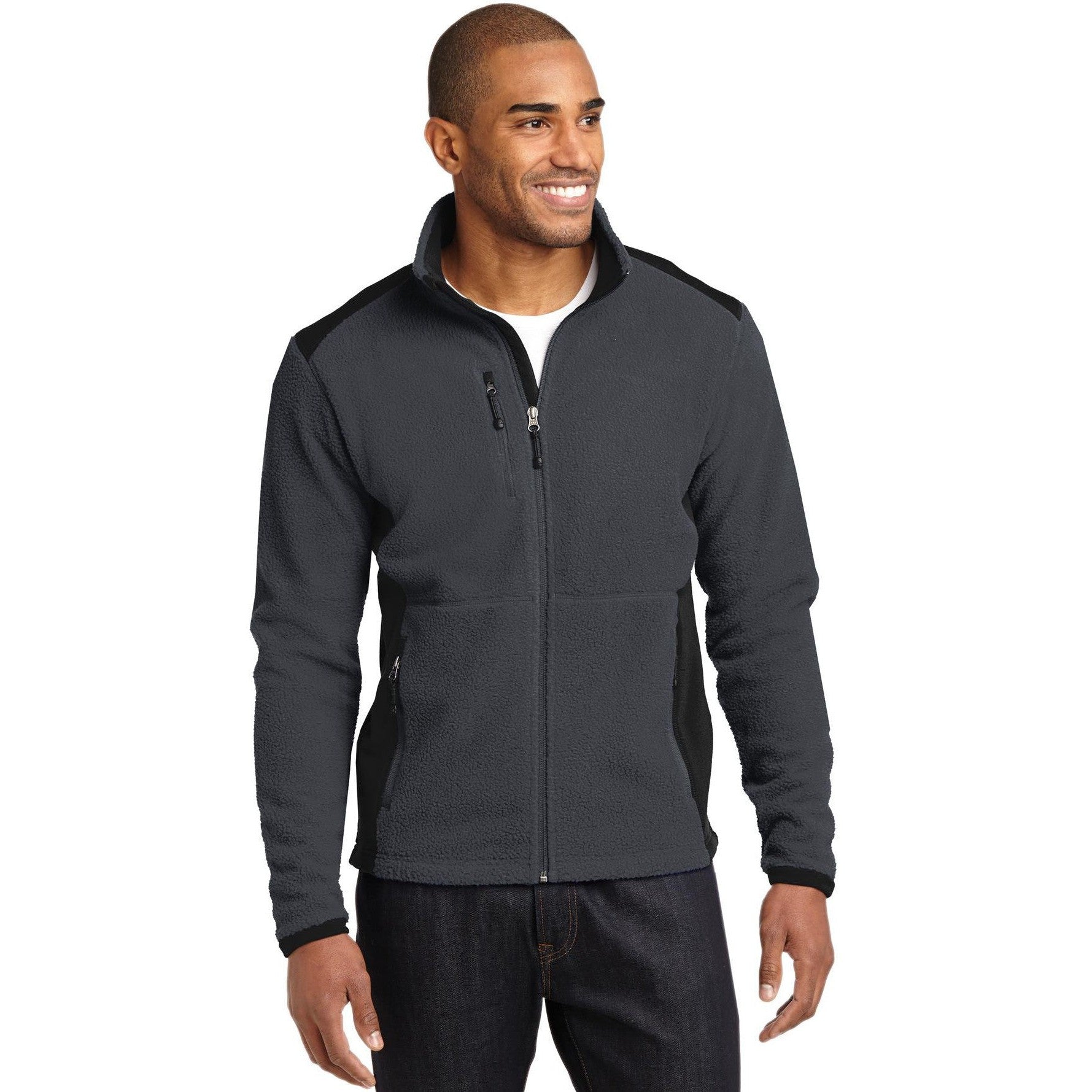 no-logo CLOSEOUT - Eddie Bauer Full-Zip Sherpa Fleece Jacket-Eddie Bauer-Grey Steel/Black-M-Thread Logic