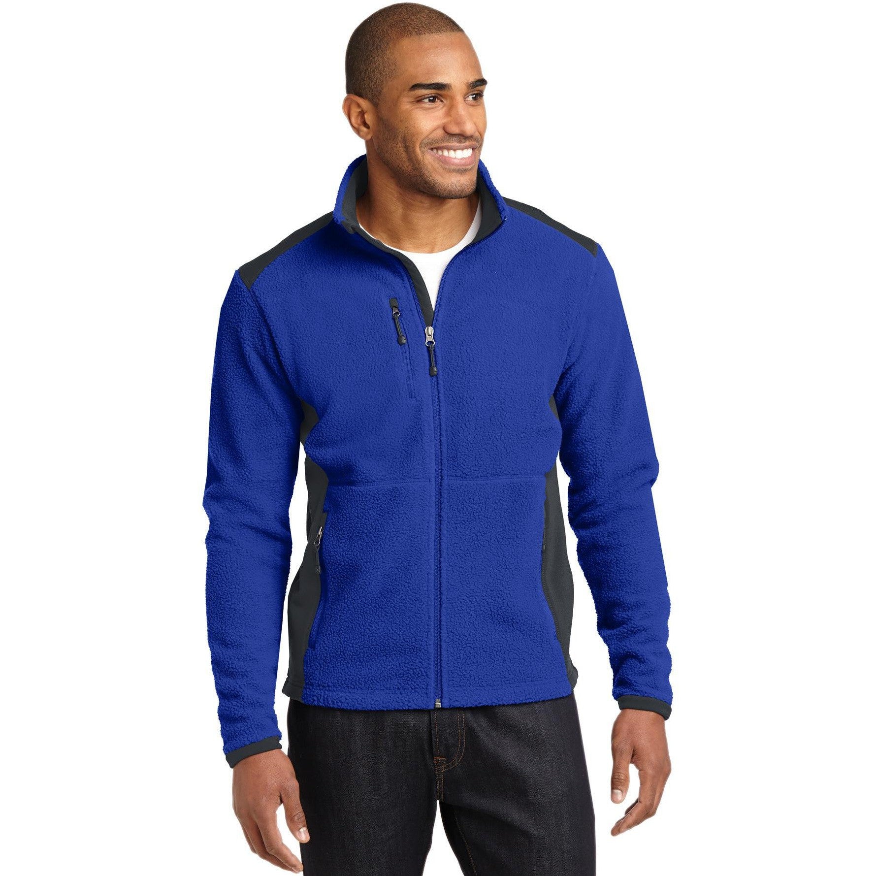 no-logo CLOSEOUT - Eddie Bauer Full-Zip Sherpa Fleece Jacket-Eddie Bauer-Sapphire/Grey Steel-M-Thread Logic