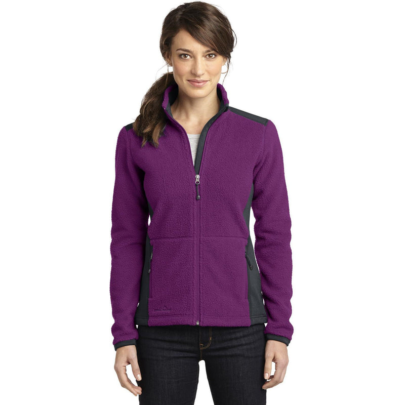 no-logo CLOSEOUT - Eddie Bauer Ladies Full-Zip Sherpa Fleece Jacket-Eddie Bauer-Concord Purple/Grey Steel-L-Thread Logic