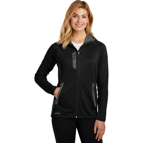 no-logo CLOSEOUT - Eddie Bauer Ladies Sport Hooded Full-Zip Fleece Jacket-Eddie Bauer-Black-L-Thread Logic