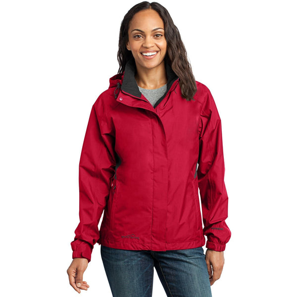 no-logo CLOSEOUT - Eddie Bauer Ladies Rain Jacket-Eddie Bauer-Radish/Grey Steel-L-Thread Logic