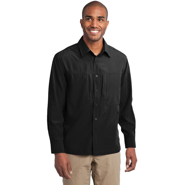 no-logo CLOSEOUT - Eddie Bauer Long Sleeve Performance Travel Shirt-Eddie Bauer-Black-M-Thread Logic