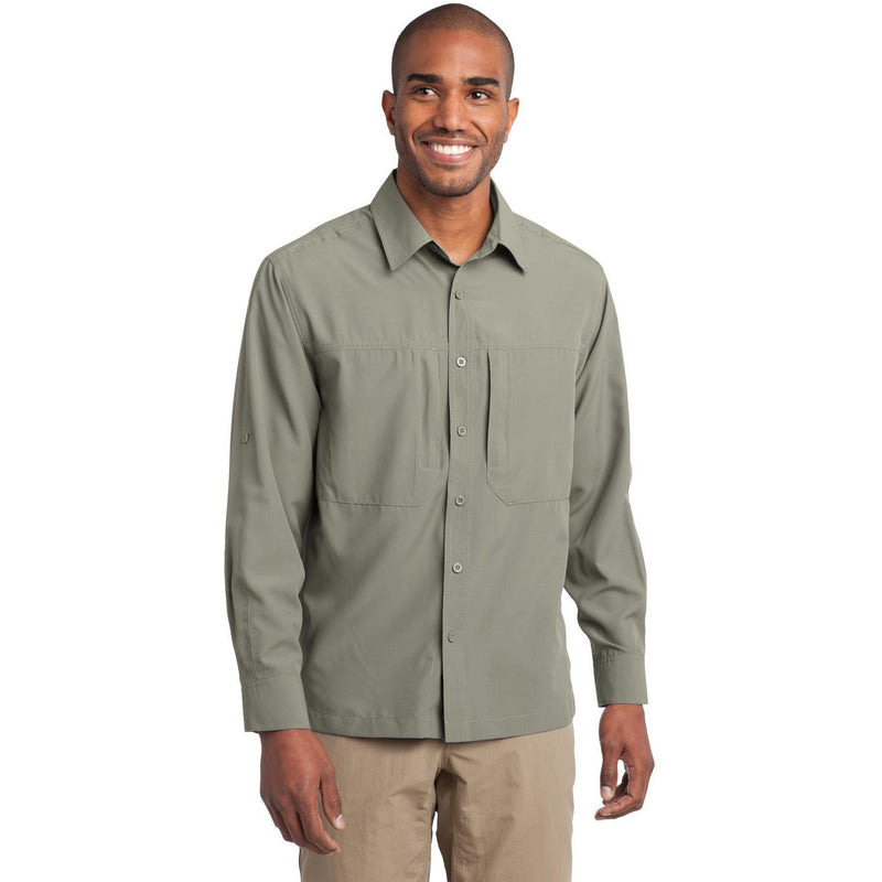 no-logo CLOSEOUT - Eddie Bauer Long Sleeve Performance Travel Shirt-Eddie Bauer-Driftwood-S-Thread Logic