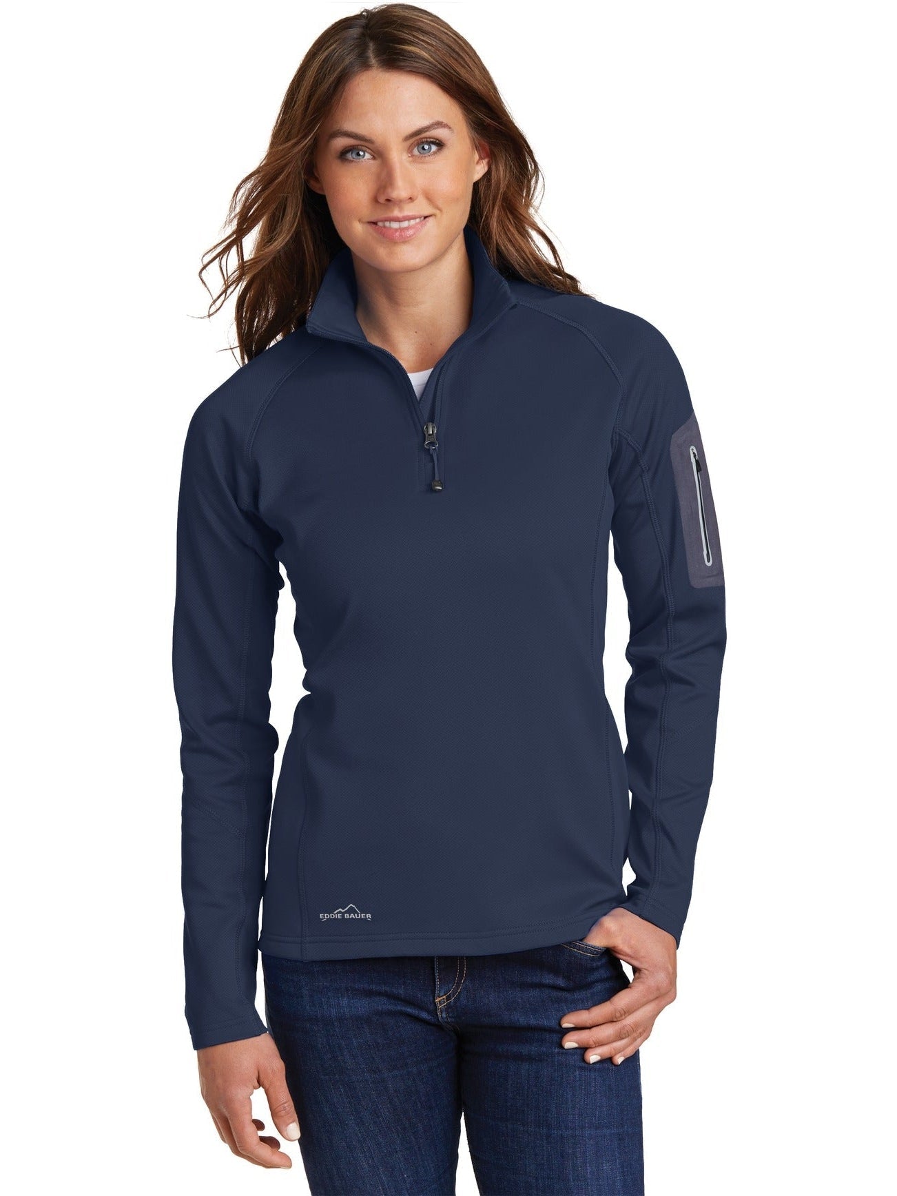 no-logo Eddie Bauer Ladies 1/2 Zip Performance Fleece Jacket-Regular-Eddie Bauer-River Blue Navy-XS-Thread Logic