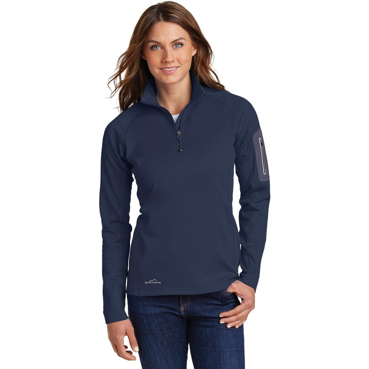 no-logo Eddie Bauer Women's 1/2 Zip Performance Fleece Jacket-Quarter Zips-Eddie Bauer-River Blue Navy-XS-Thread Logic