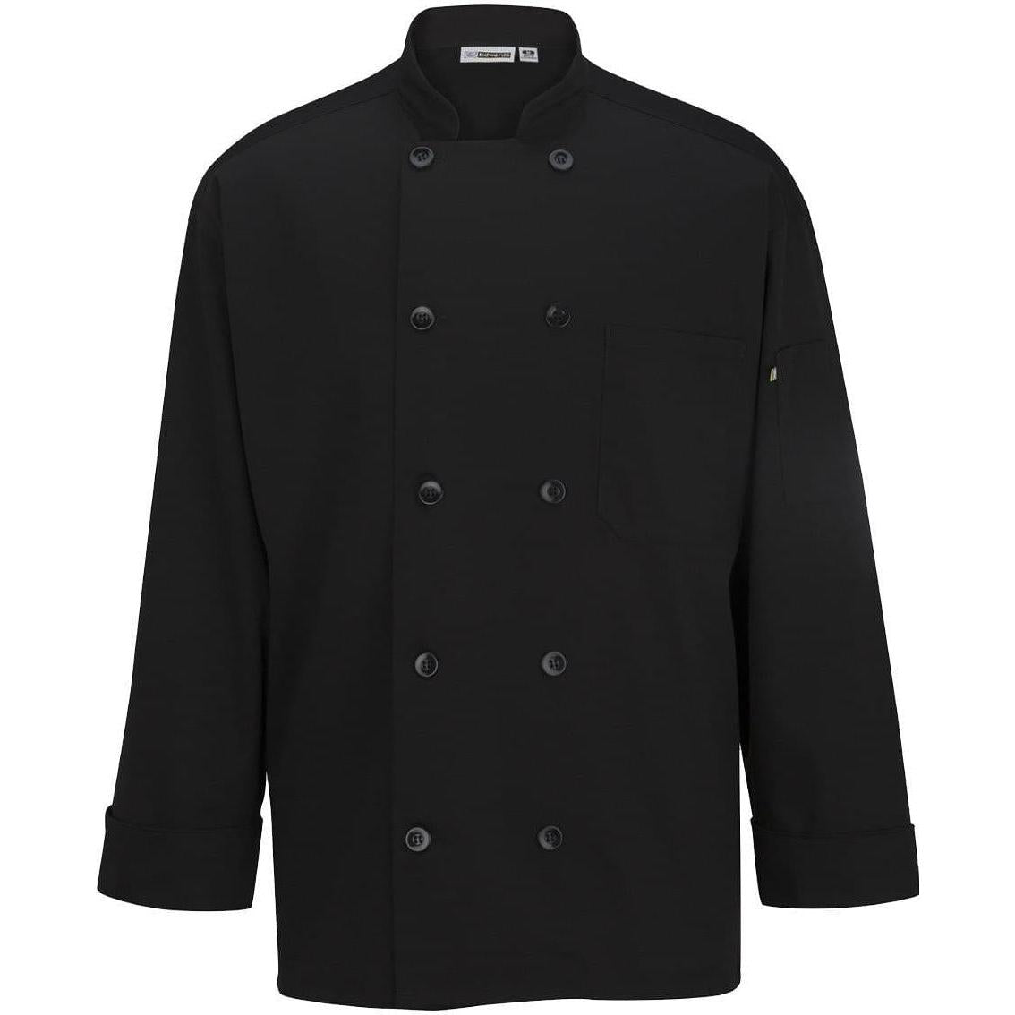 no-logo Edwards 10 Button Chef Coat with Mesh-Men's Chef Coats-Edwards-Black-XS-Thread Logic