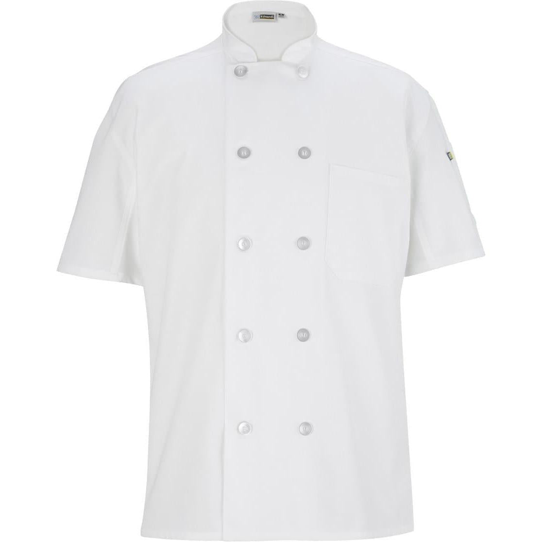 no-logo Edwards 10 Button Short Sleeve Chef Coat with Mesh-Men's Chef Coats-Edwards-White-XS-Thread Logic